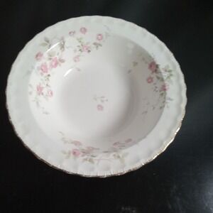 Pope Gosser China Pink Rose Floral Scalloped Gold Trim Soup Pasta Bowl USA Made
